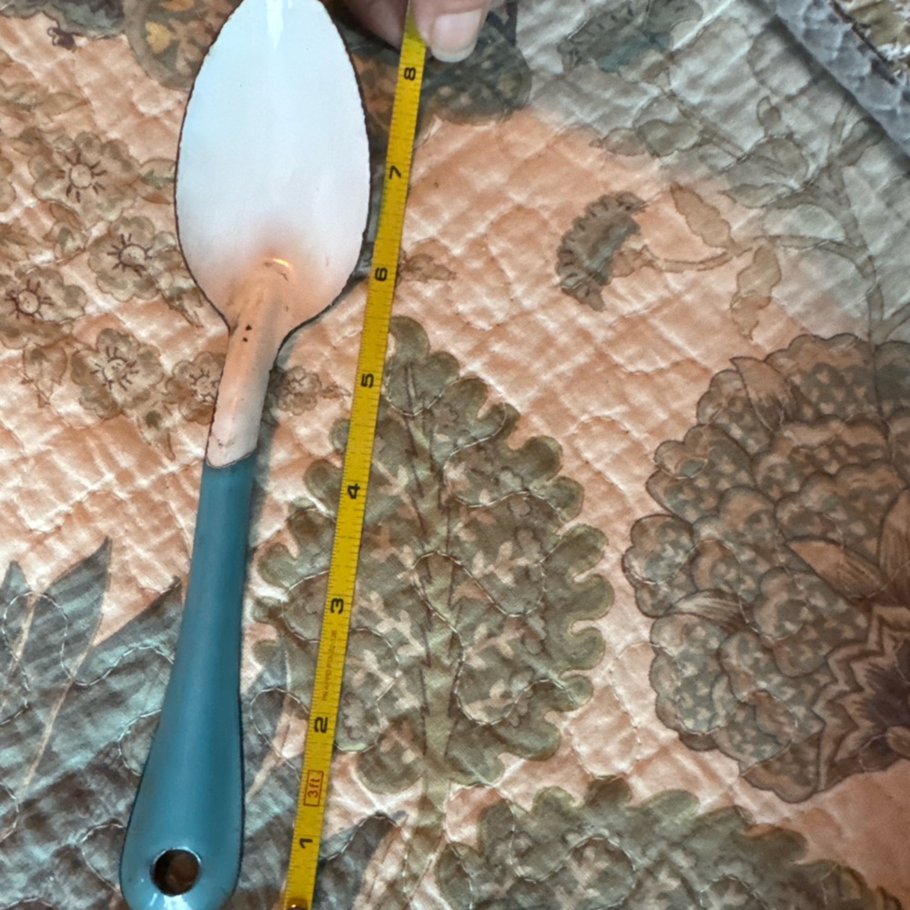 Authentic Vintage Teal & White Enamel Serving Spoon Enamelware - Picture 4 of 5